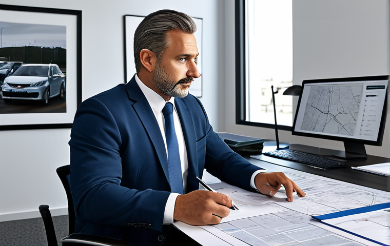 **Prompt:** A professional traffic manager in appropriate attire, reviewing plans at a desk. Modern office environment. Perfect anatomy, correct proportions, fully clothed, safe for work, professional setting.