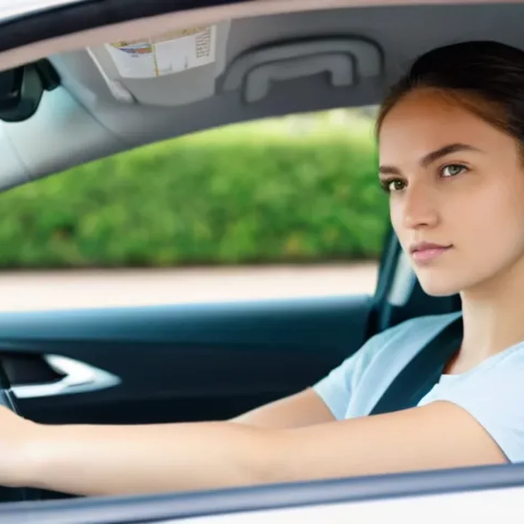 교통자격증 실기시험 준비 가이드 - Calm and Focused Driver**
"A realistic, high-definition photograph of a young woman in her early...