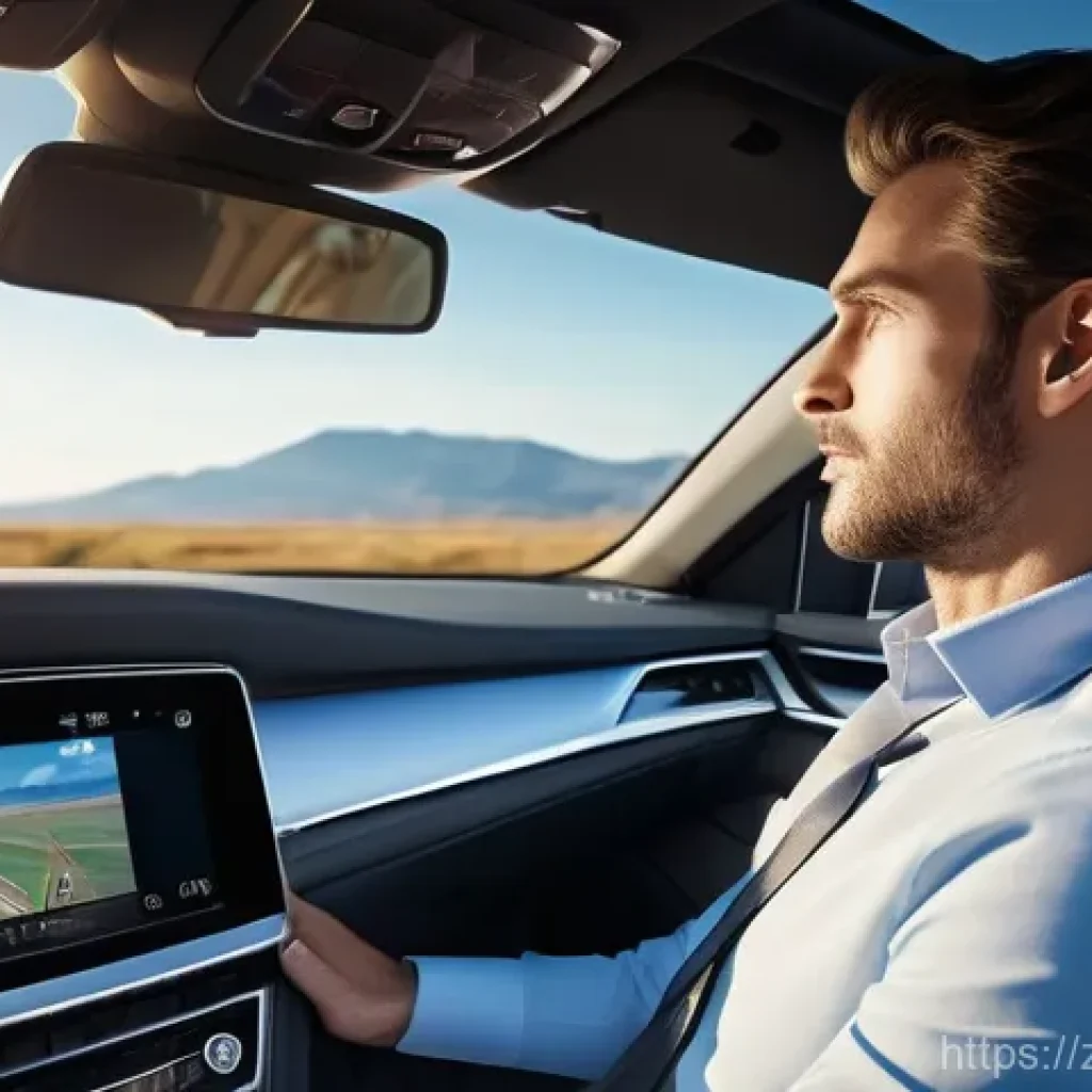 교통 관련 실습 경험기 - **Prompt:** A serene, ultra-modern car interior on a sunlit open highway. A diverse adult driver, dr...