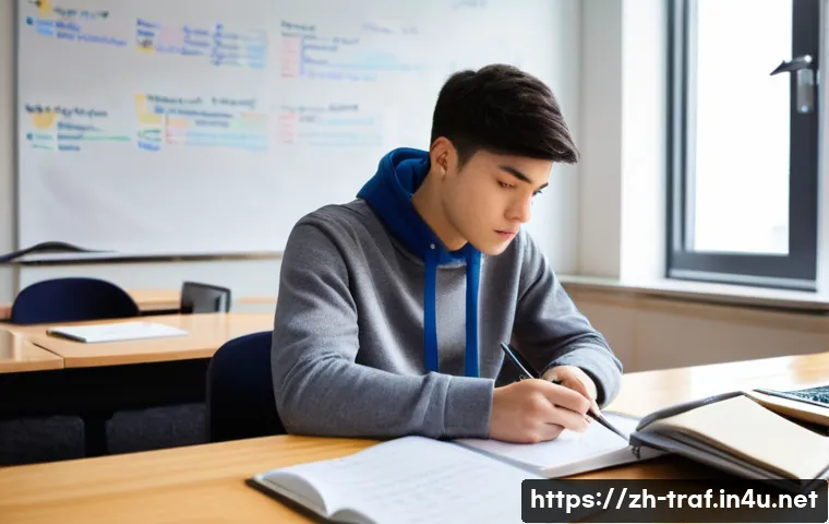 교통직 필기시험 준비 자료와 학습법 - **Prompt 1: Focused Exam Preparation in a Modern Setting**
    A young male student, in his early 20...