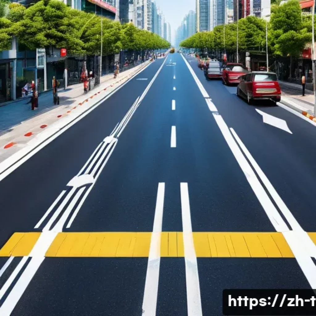 교통자격증 필수 학습 포인트 - A modern urban street scene in China during daytime, featuring clear and colorful traffic signs and ...