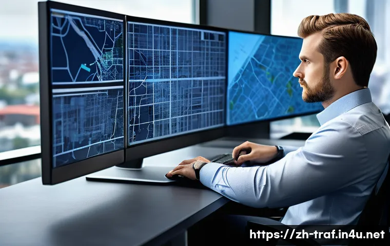 교통직 직무분석과 자기소개서 - A professional urban traffic planner working in a modern office environment, analyzing complex city ...