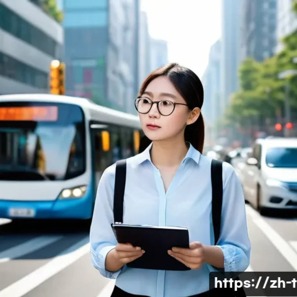 교통 관련 실습 준비 팁 - A young Chinese intern wearing a neat business casual outfit with a notebook and pen in hand, attent...
