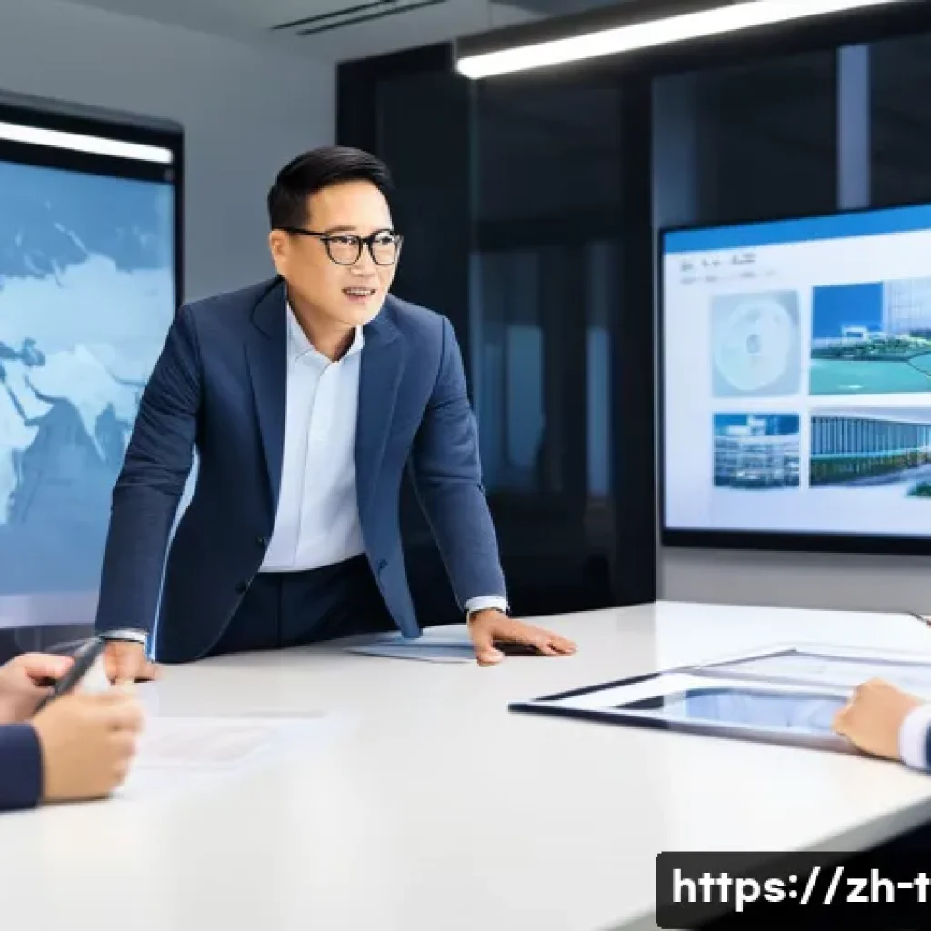 교통직 경력자의 커리어 조언 - A professional middle-aged Chinese man in business casual attire leading a diverse team meeting in a...