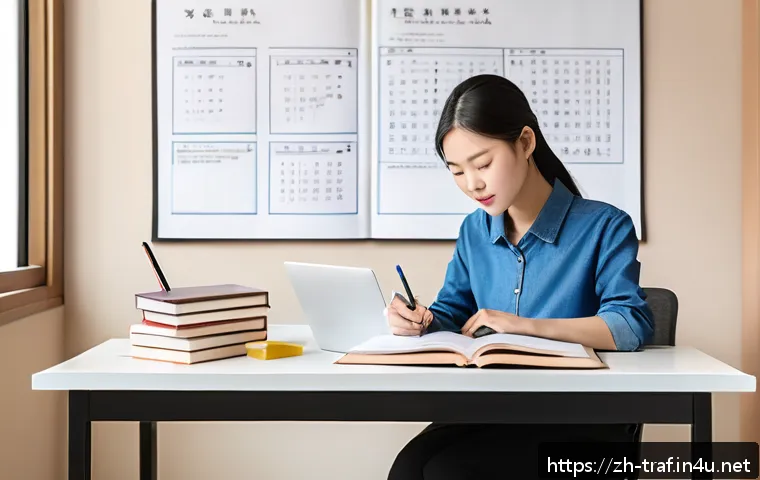 교통 관련 자격증 최신 소식 - A focused Chinese adult student studying diligently at a modern desk with official 2024 traffic qual...