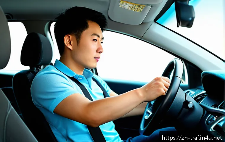 교통분야 실기시험 대비 전략 - A modern driver training scene showing a young adult Chinese male adjusting the car seat and rearvie...