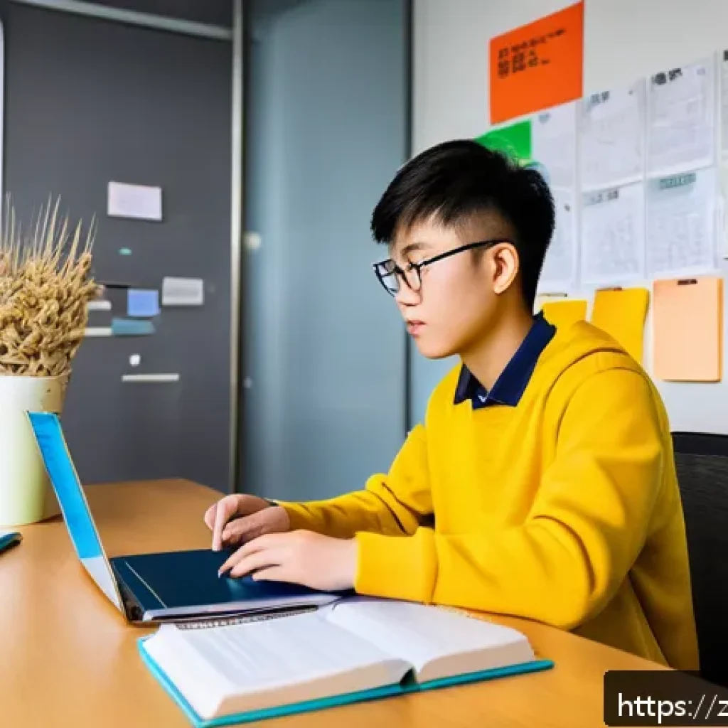 교통직 자격증 취득 준비 순서 - A modern study room scene showing a young adult Chinese student preparing for a transportation profe...