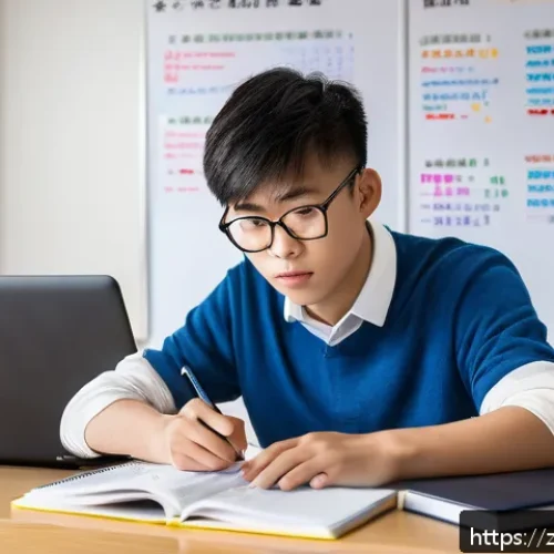 교통안전관리사 합격 전략 - A focused young adult studying at a modern desk with multiple textbooks and a laptop open to traffic...