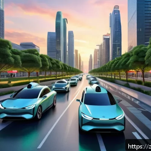 교통 관련 직업과 자격증 필요성 - A futuristic smart city street scene at dusk, showcasing autonomous electric vehicles driving seamle...