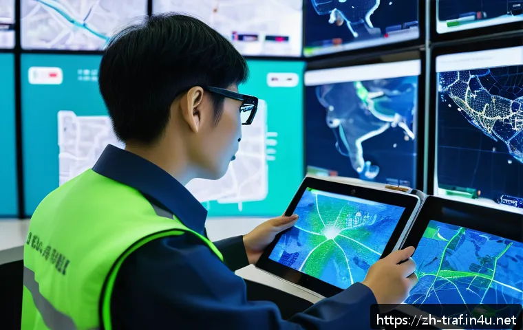 교통 직종 연봉 통계 - A futuristic urban traffic control center showcasing diverse professionals: a young male traffic big...